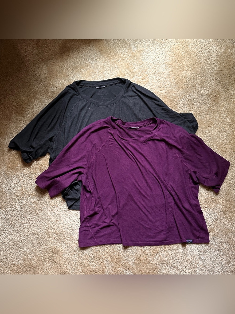 (Pilling alert!) 2 Patagonia Capilene Cool Trail Cropped Tees, Large